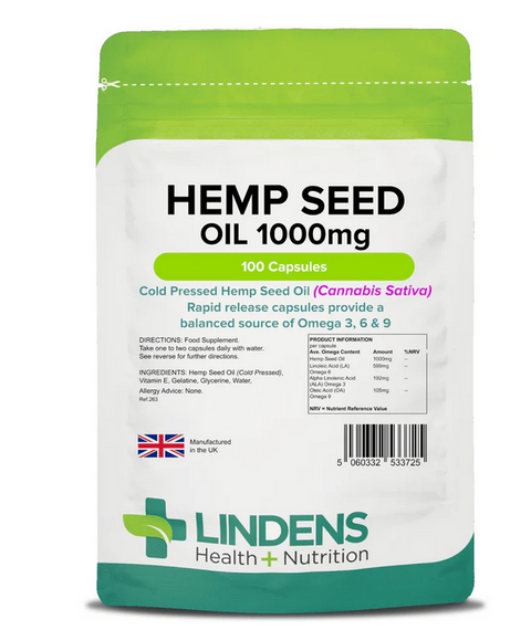 Hemp Seed Oil 1000mg Capsules x100 Lindens Capsules