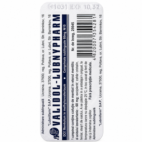 Validol Lubnypharm 60 mg Sublingual Tablets N10