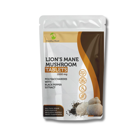Lion’s Mane Mushroom 2000mg Polysaccharides with Black Pepper Extract 60 Tablets – Non Panic Attack Antihistaminic Medication Nutrition Health Supplements
